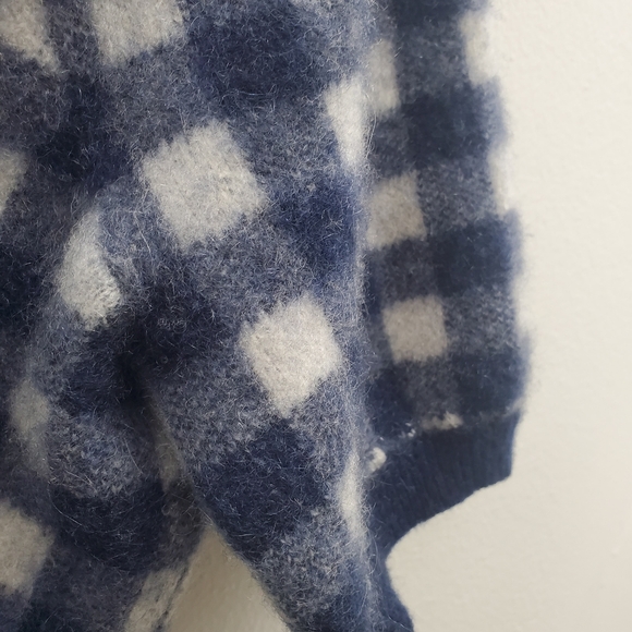 100% Cashmere Plaid Puff Short Sleeve Sweater Fuzzy Soft  Size L - Picture 7 of 12